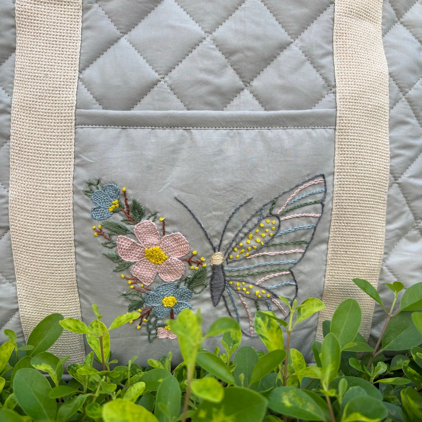 Hand Embroidered Butterfly Flutter Diaper Bag
