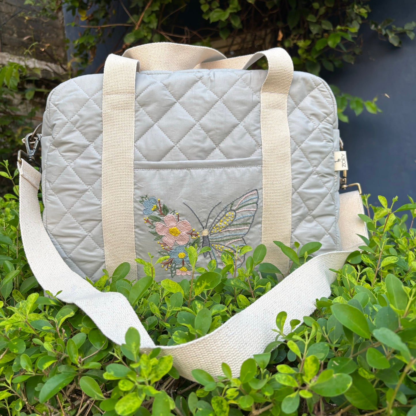 Hand Embroidered Butterfly Flutter Diaper Bag