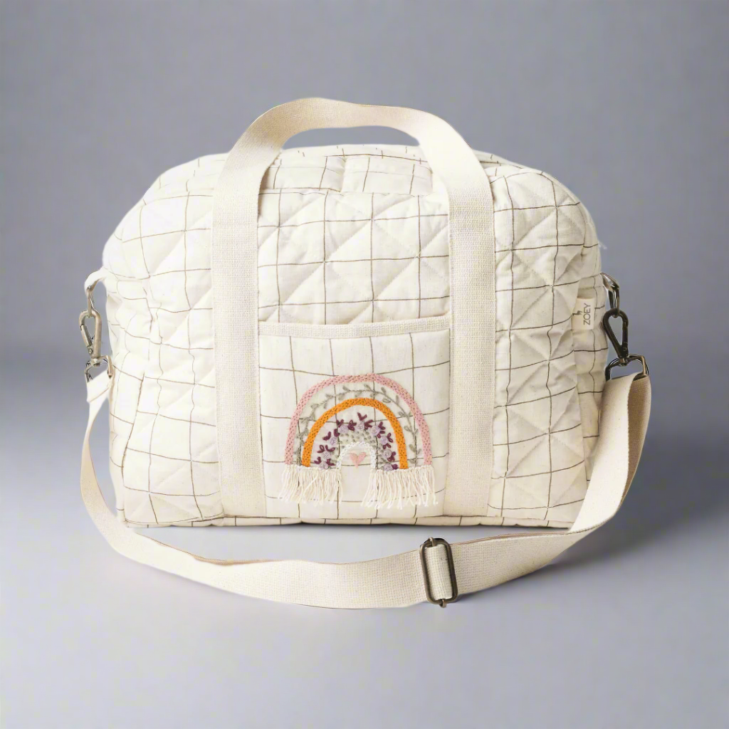 Zoey diaper bag Hand Embroidered Rainbow Diaper Bag
