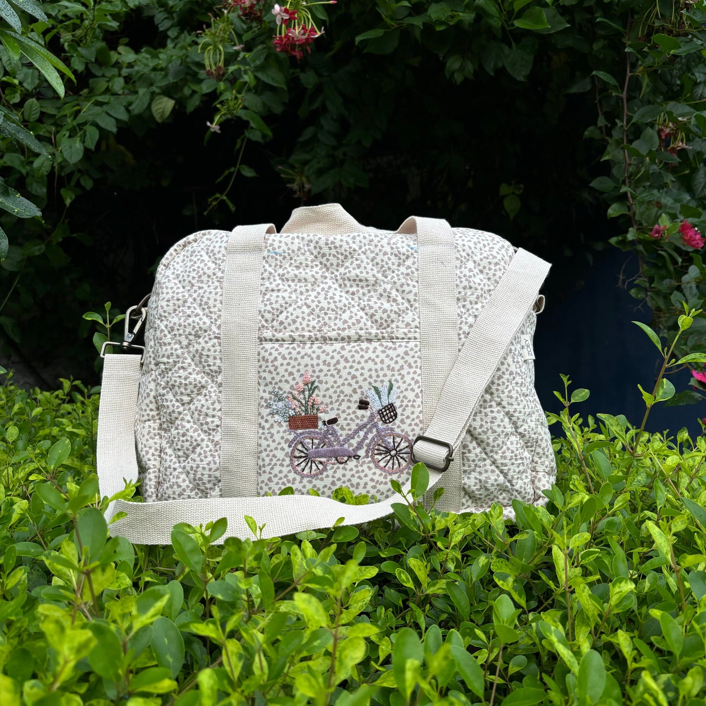 Zoey diaper bag Without Toiletry Pouch Hand Embroidered Happy Trails Diaper Bag