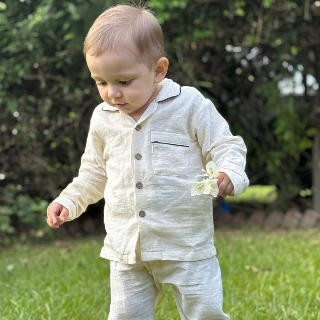 Buttercream Button-up Cotton Night Suit