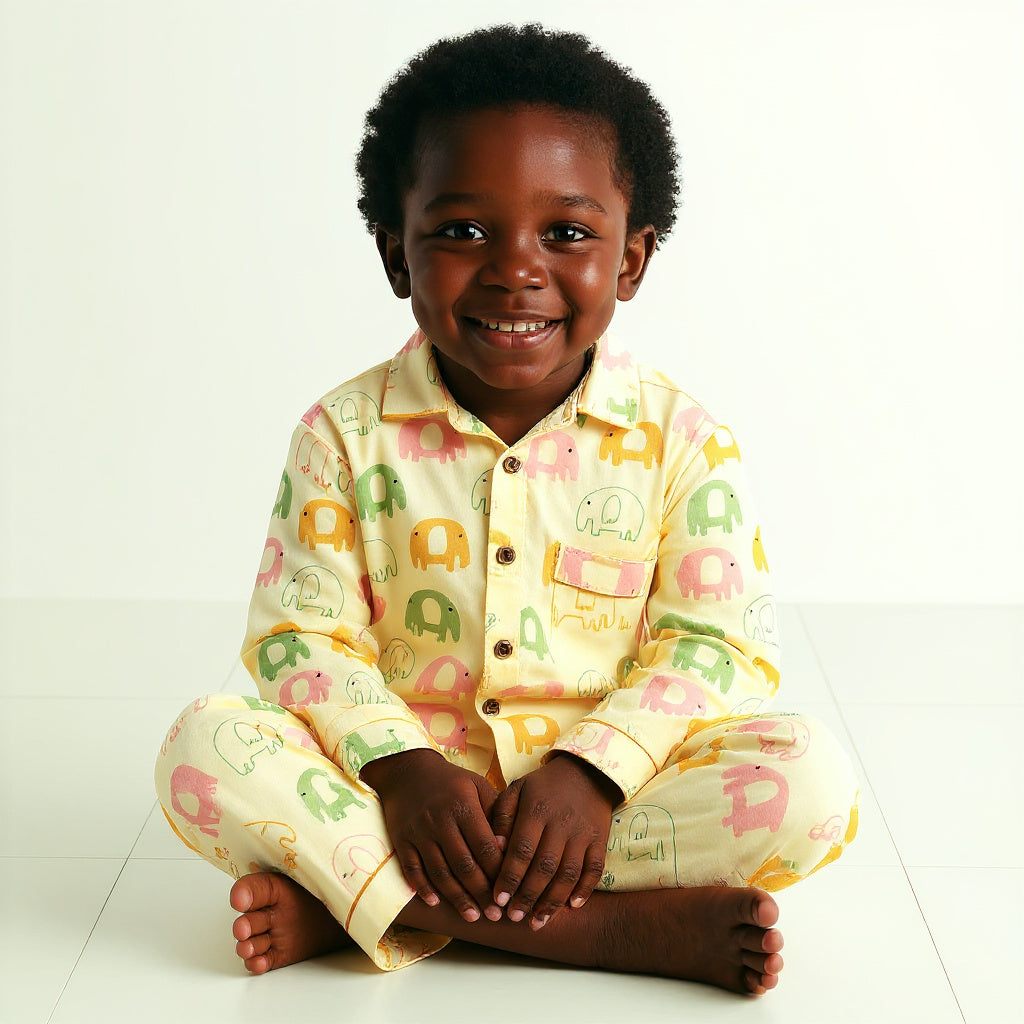 Elephant Snuggles Kids Night Suit (Cotton Cambric)