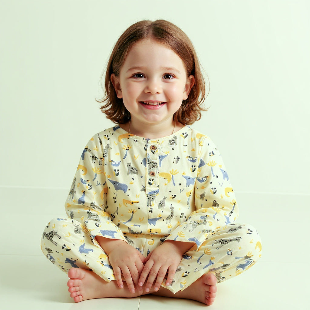 Jungle Pals Kurta Style Night Suit - (Cambric Cotton)