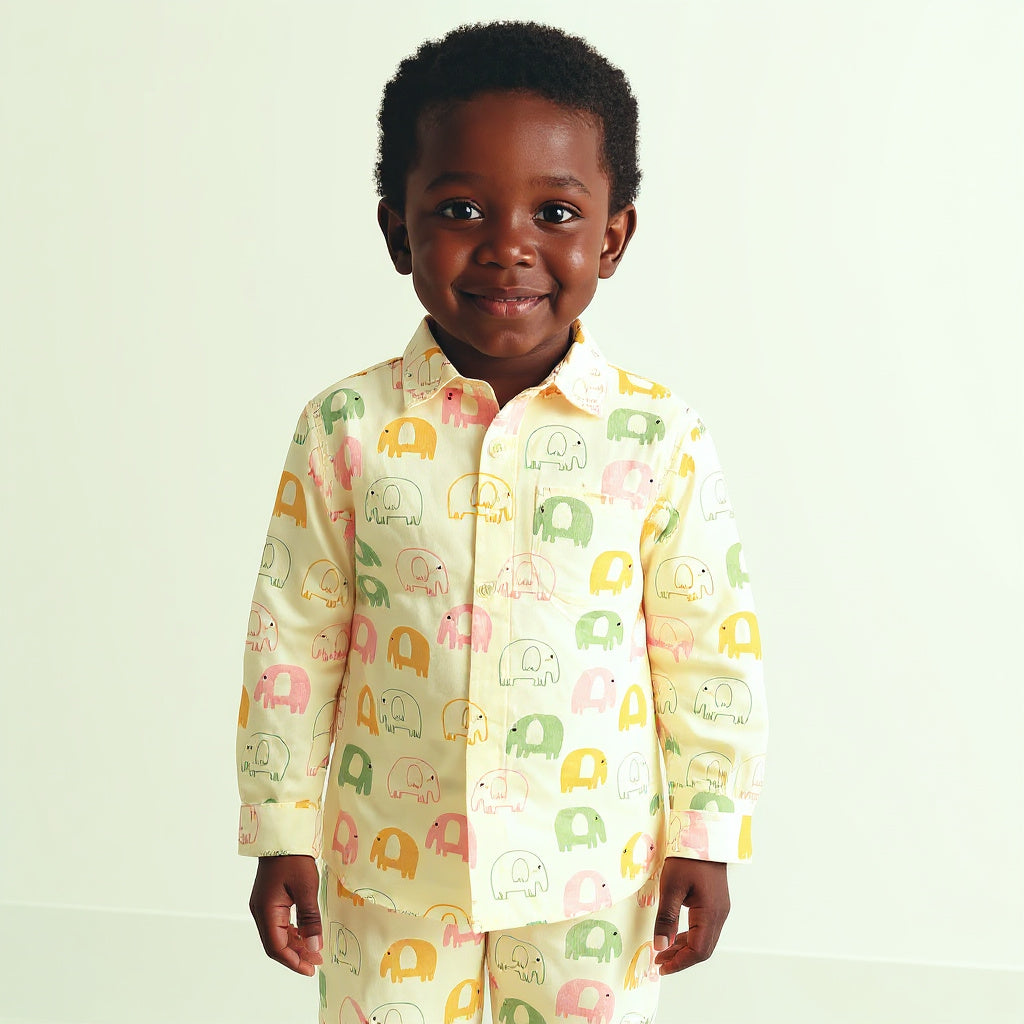 Elephant Snuggles Kids Night Suit (Cotton Cambric)