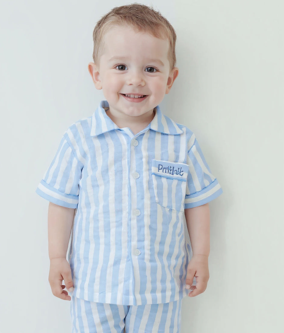 The Blue Yawn Club Muslin Nightsuit (Short Sleeves)
