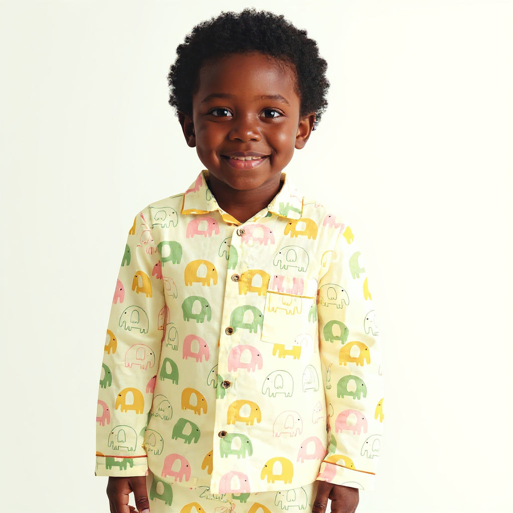 Elephant Snuggles Kids Night Suit (Cotton Cambric)