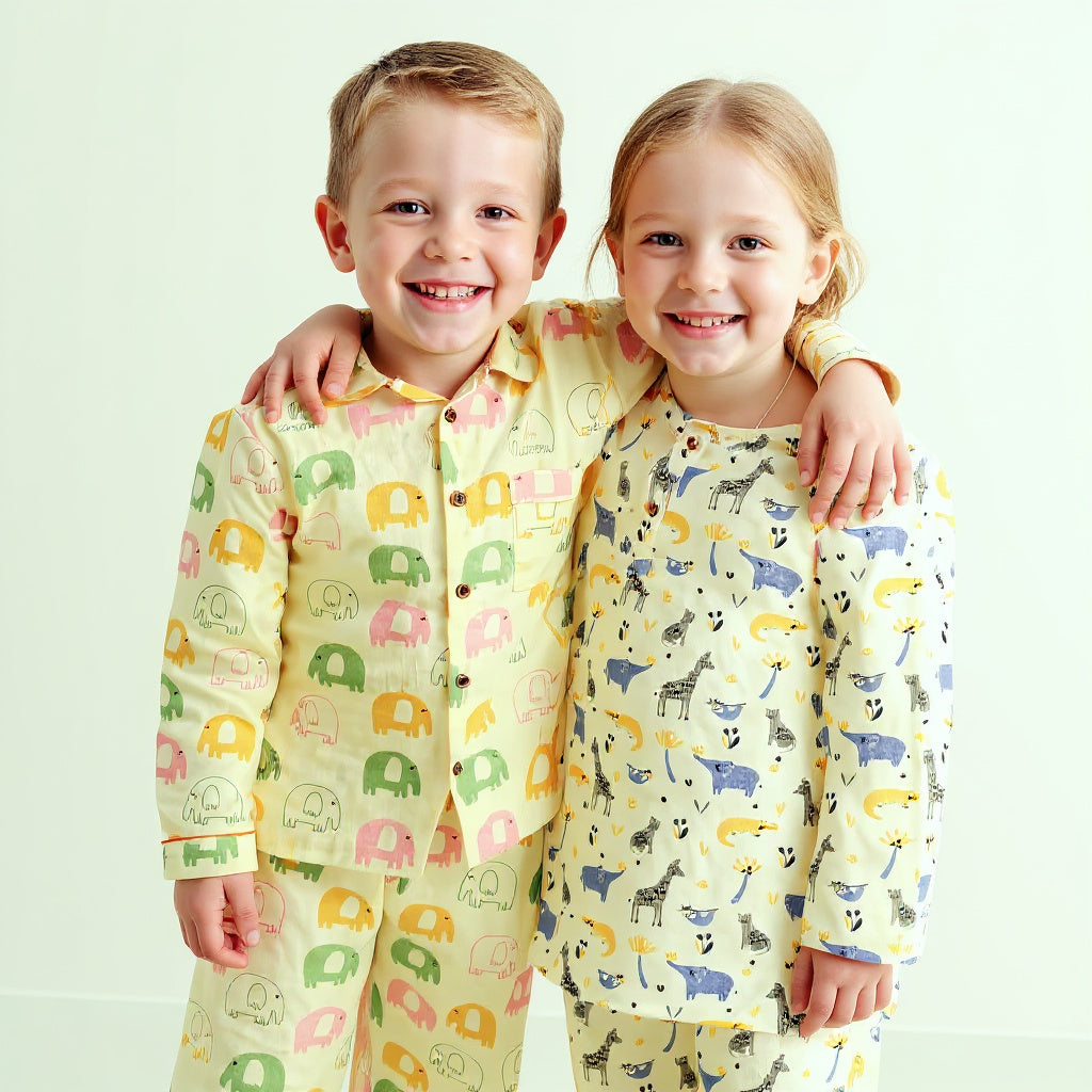 Jungle Pals Kurta Style Night Suit - (Cambric Cotton)