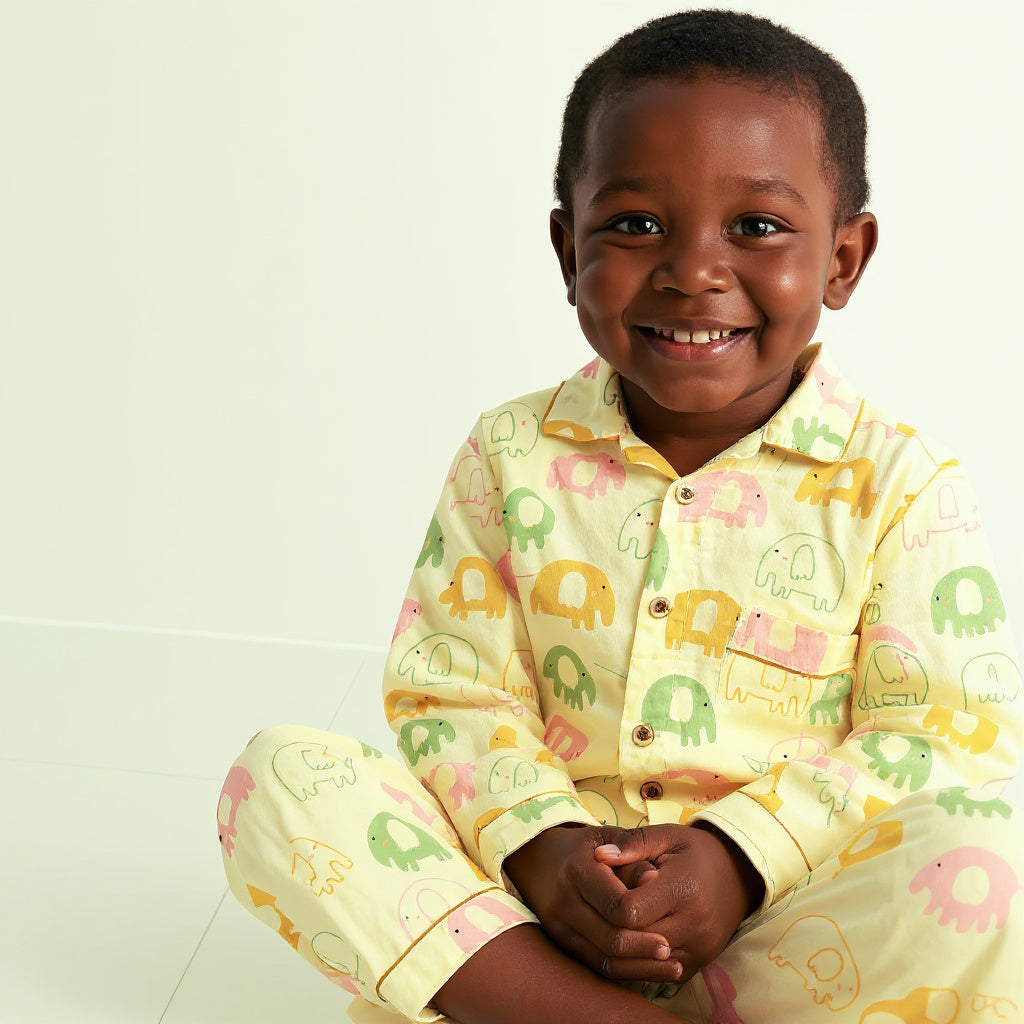 Elephant Snuggles Kids Night Suit (Cotton Cambric)