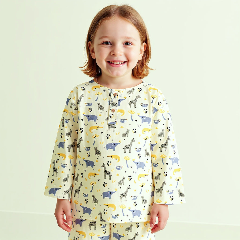 Jungle Pals Kurta Style Night Suit - (Cambric Cotton)