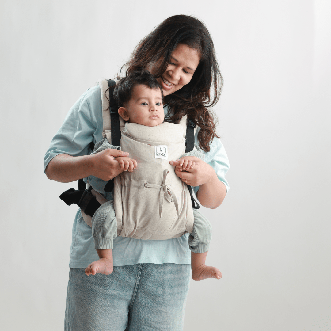 Zoey Baby Carriers Fully Adjustable Zoey’s Baby Carrier, Made Of Linen Cotton, Safe & Ergonomic, 3 Carry Positions, for 4 Months to 3 Year Old Baby (Beige Color)