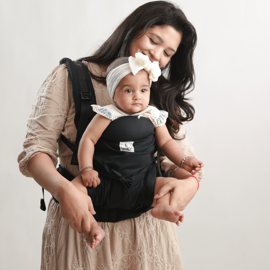 Zoey Baby Carriers Fully Adjustable Zoey’s Baby Carrier, Made Of Linen Cotton, Safe & Ergonomic, 3 Carry Positions, for 4 Months to 3 Year Old Baby (Black Color)