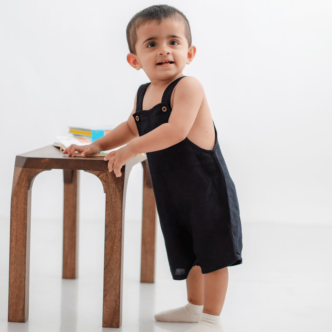 Zoey Dungarees Pocketful of Play Linen Cotton Unisex Dungaree (Black)