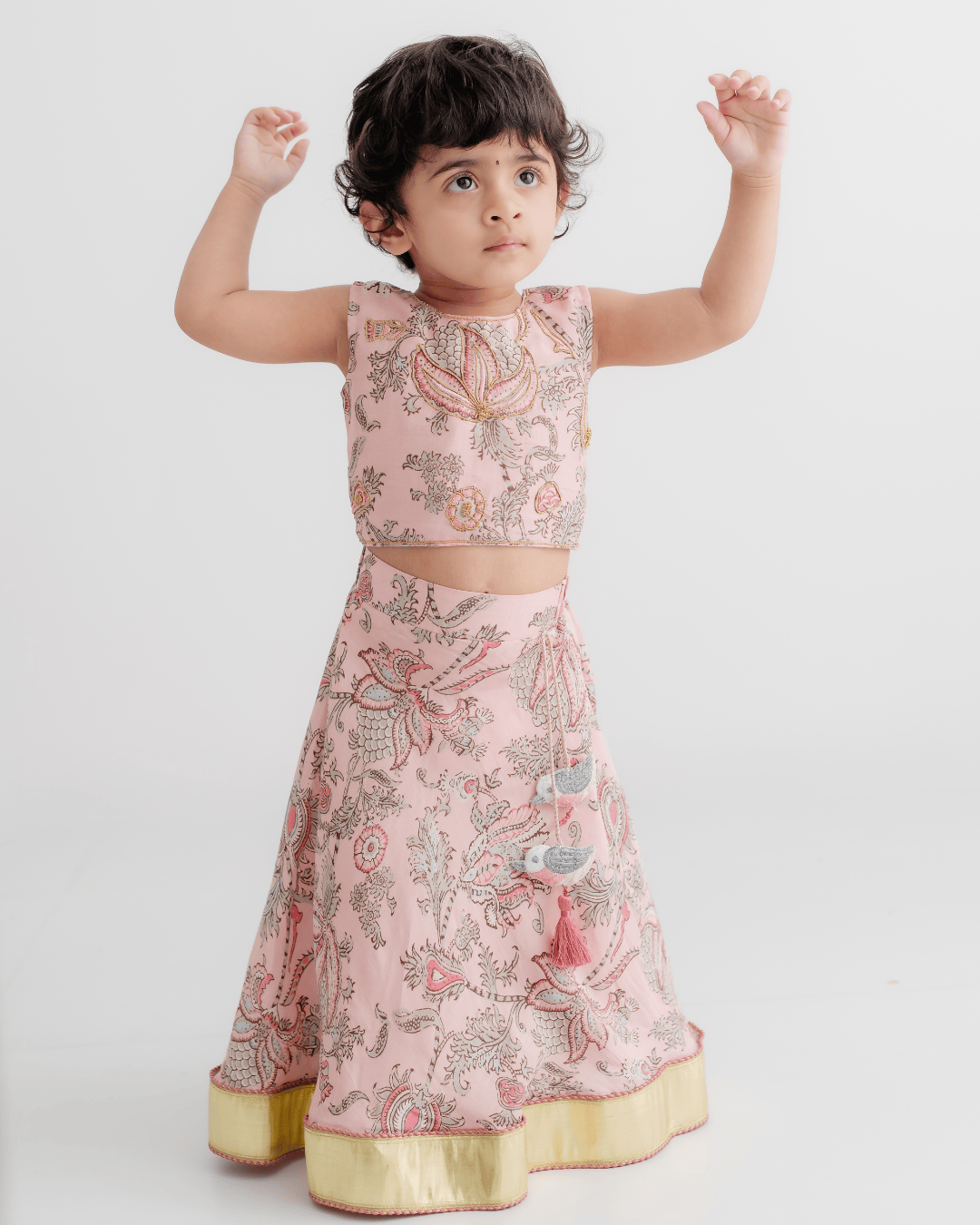 Zoey Ethnic Wear Blush Pink Paisley Cotton Lehenga Set for Girls - Limited Festive Edition