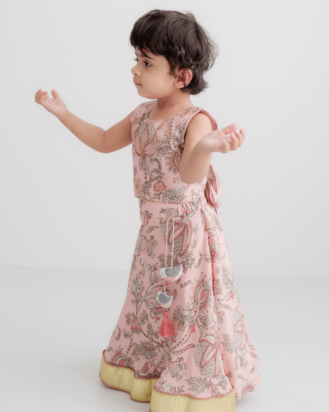Zoey Ethnic Wear Blush Pink Paisley Cotton Lehenga Set for Girls - Limited Festive Edition
