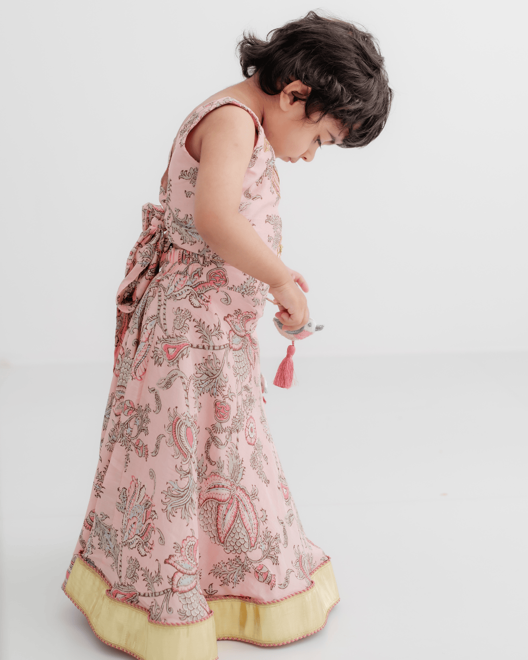 Zoey Ethnic Wear Blush Pink Paisley Cotton Lehenga Set for Girls - Limited Festive Edition