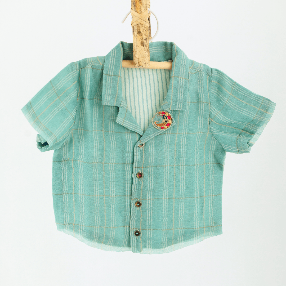 Zoey Ethnic Wear Chanderi Lounge - Baby Boy Shirt Pant Set in Haze Chanderi