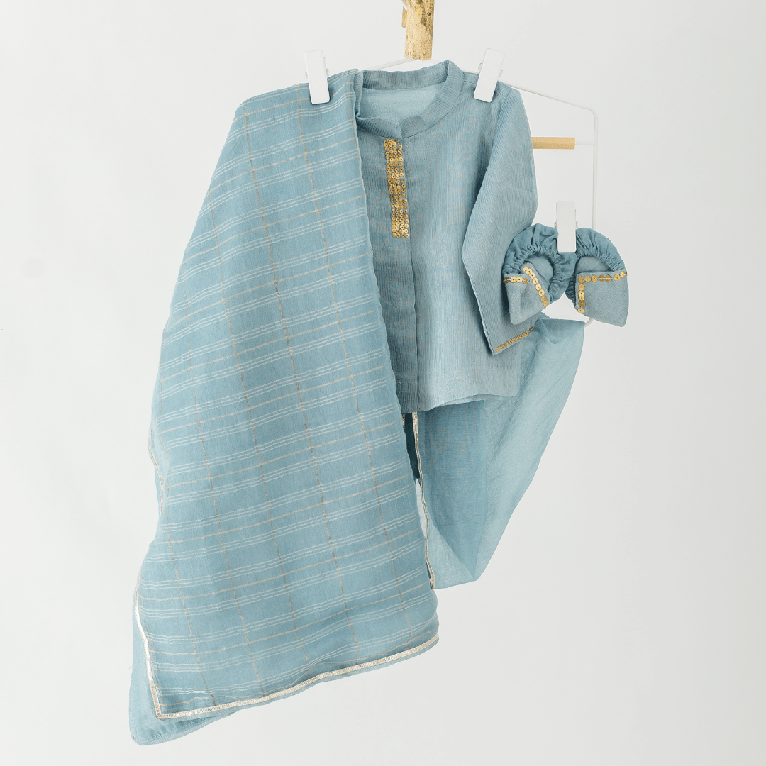 Zoey Ethnic Wear Dhoti Delight in Chanderi - Elegant Newborn Ethnic Dhoti Set in Blue Chanderi (Jamna Set)