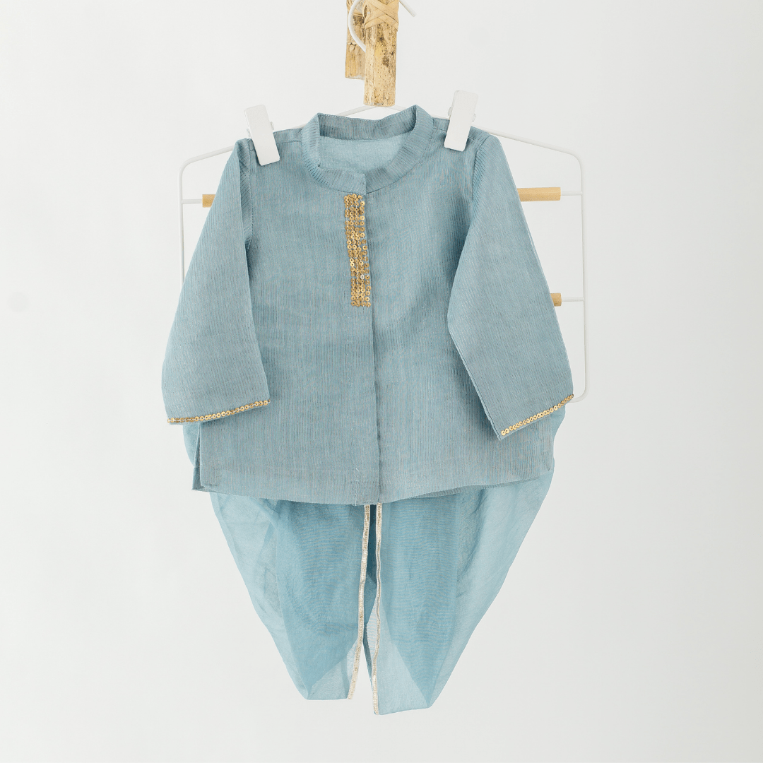 Zoey Ethnic Wear Dhoti Delight in Chanderi - Elegant Newborn Ethnic Dhoti Set in Blue Chanderi (Jamna Set)
