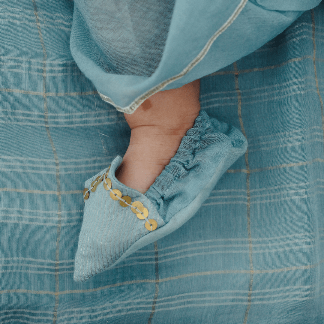 Zoey Ethnic Wear Dhoti Delight in Chanderi - Elegant Newborn Ethnic Dhoti Set in Blue Chanderi (Jamna Set)