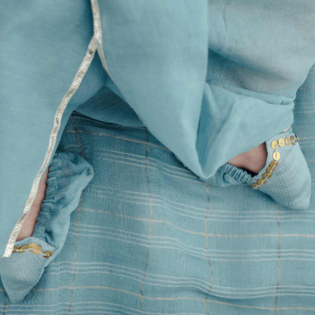Zoey Ethnic Wear Dhoti Delight in Chanderi - Elegant Newborn Ethnic Dhoti Set in Blue Chanderi (Jamna Set)