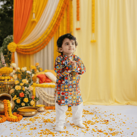 Zoey Ethnic Wear Festive Art Dot Print Kurta Pajama Set for Kids- Limited Festive Edition