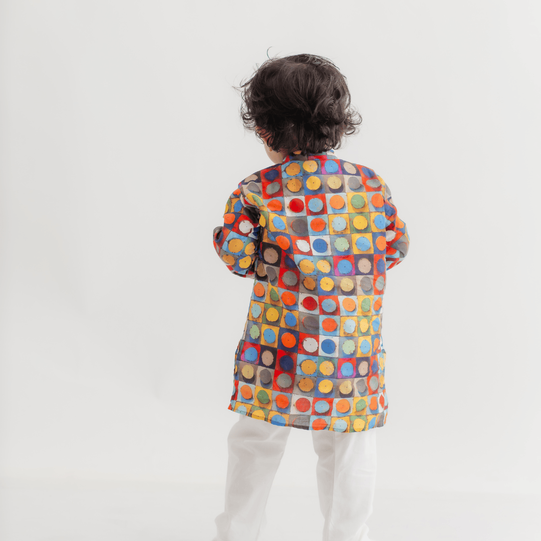 Zoey Ethnic Wear Festive Art Dot Print Kurta Pajama Set for Kids- Limited Festive Edition
