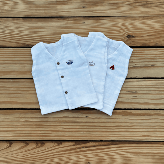 Zoey Muslin Vests Set of 3 Newborn Muslin Vests (All White)