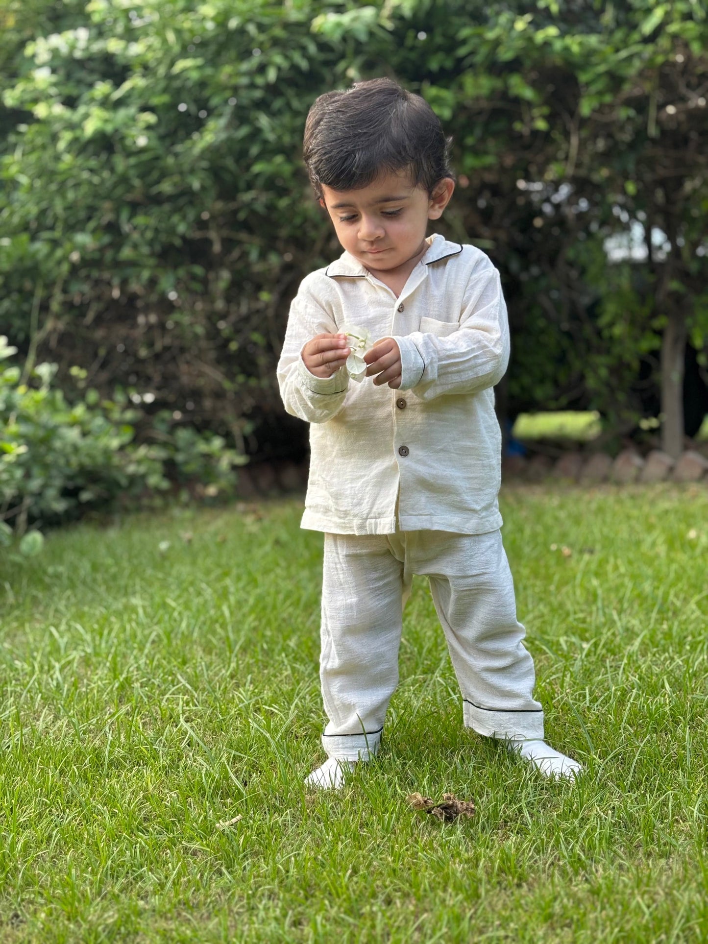 Zoey night suit Buttercream Button-up Cotton Night Suit