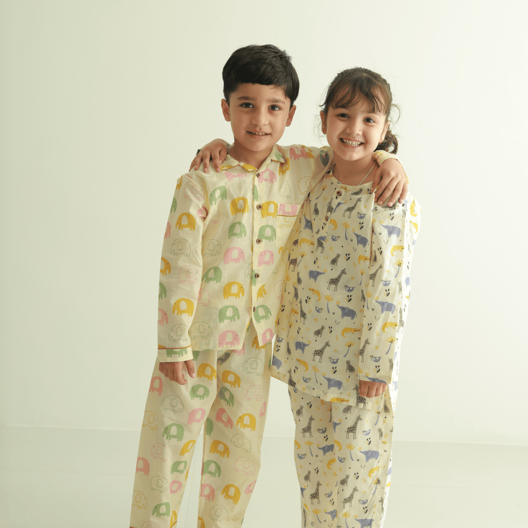 Zoey night suit Elephant Snuggles Kids Night Suit (Cotton Cambric)