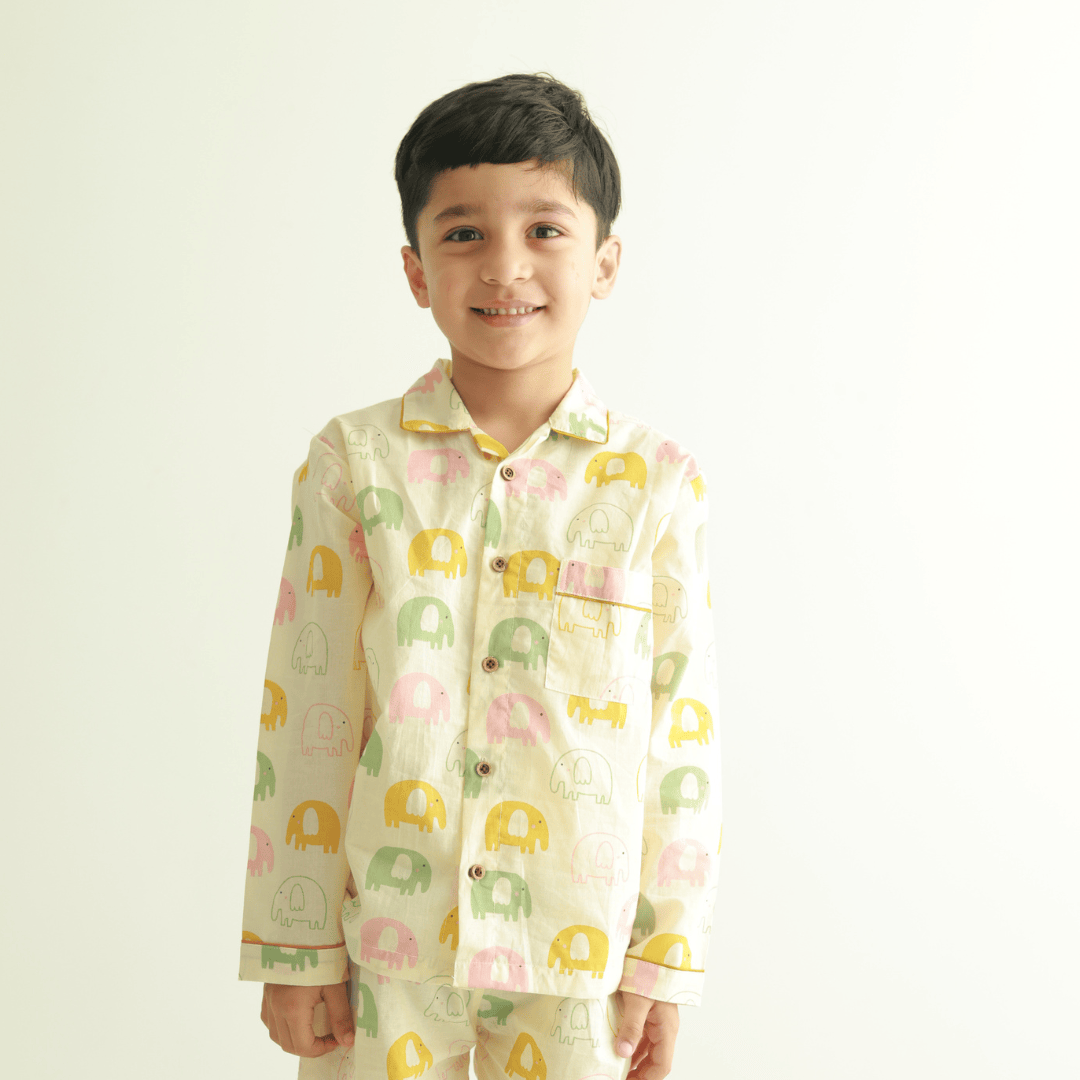 Zoey night suit Elephant Snuggles Kids Night Suit (Cotton Cambric)