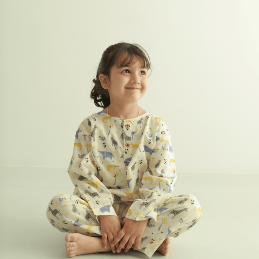 Zoey night suit Jungle Pals Kurta Style Night Suit - (Cambric Cotton)