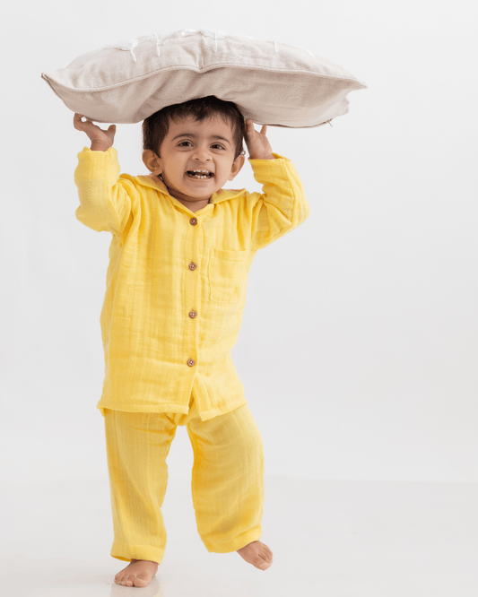 Zoey night suit Lemon Drop Organic Muslin Nightsuit