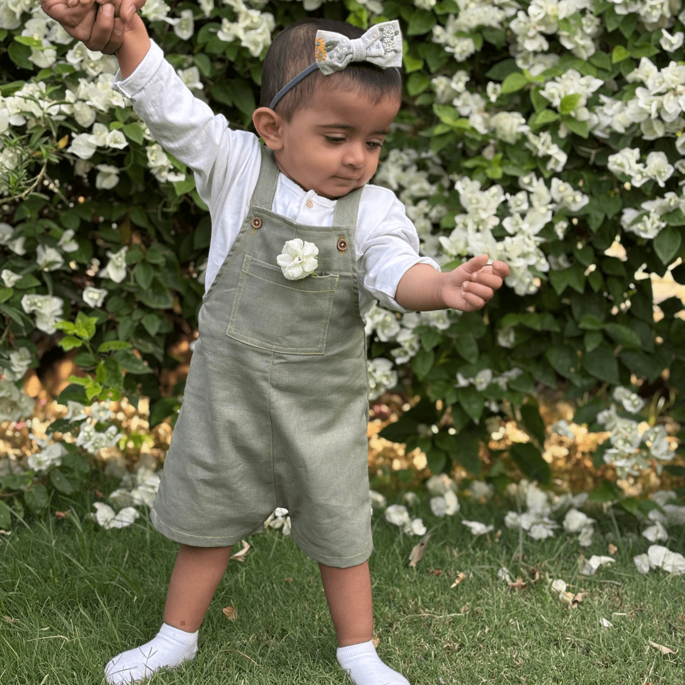 Zoey romper Pocketful of Play Linen Cotton Unisex Dungaree (Sage Green)