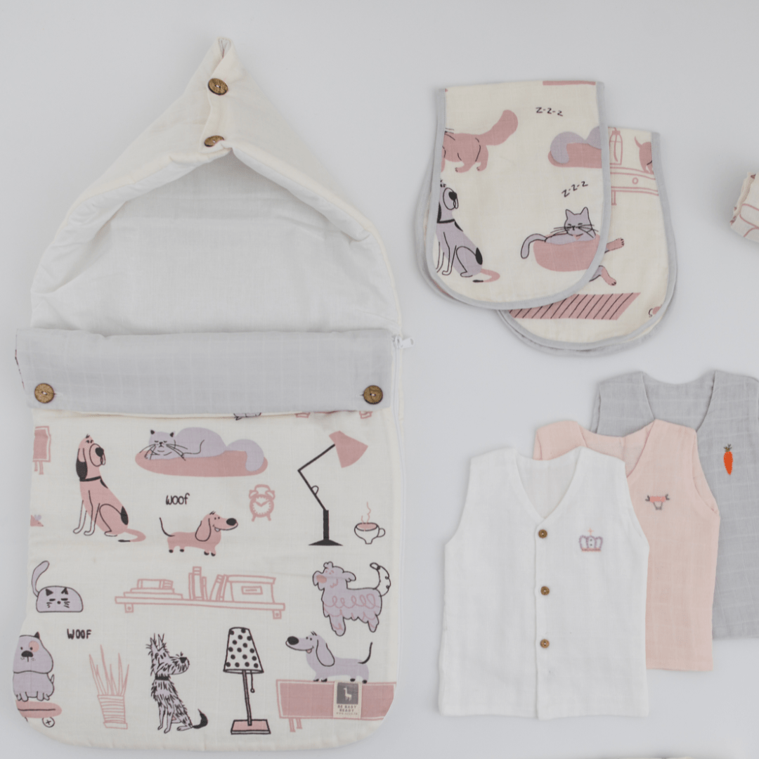 Zoey save on combos Hospital Bag Must Haves Combo - Woofles & Purrito (total 16 Muslin Items)