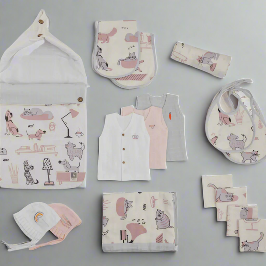 Zoey save on combos Hospital Bag Must Haves Combo - Woofles & Purrito (total 16 Muslin Items)