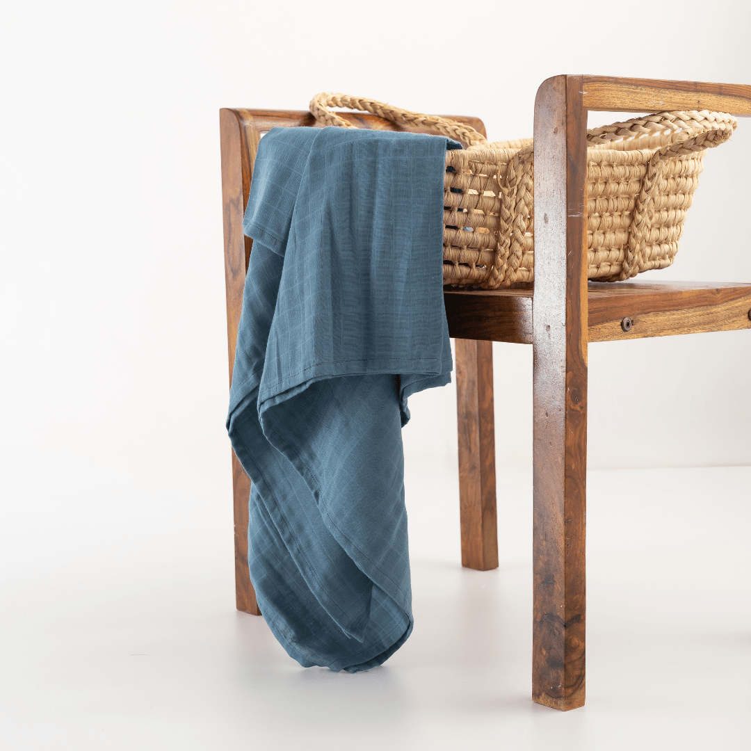 Zoey Swaddle Blue Jay Organic Muslin Swaddle