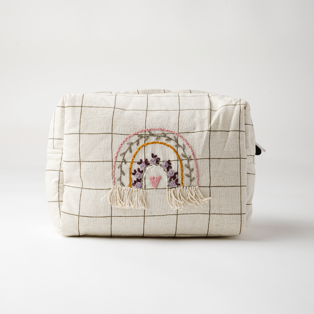 Zoey travel pouch Hand Embroidered Rainbow Cotton Pouch