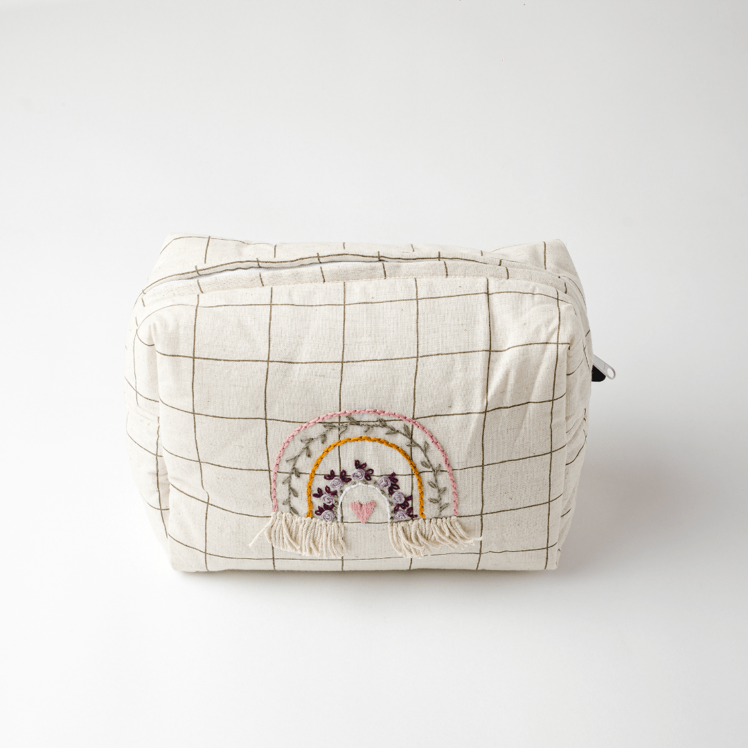 Zoey travel pouch Hand Embroidered Rainbow Cotton Pouch